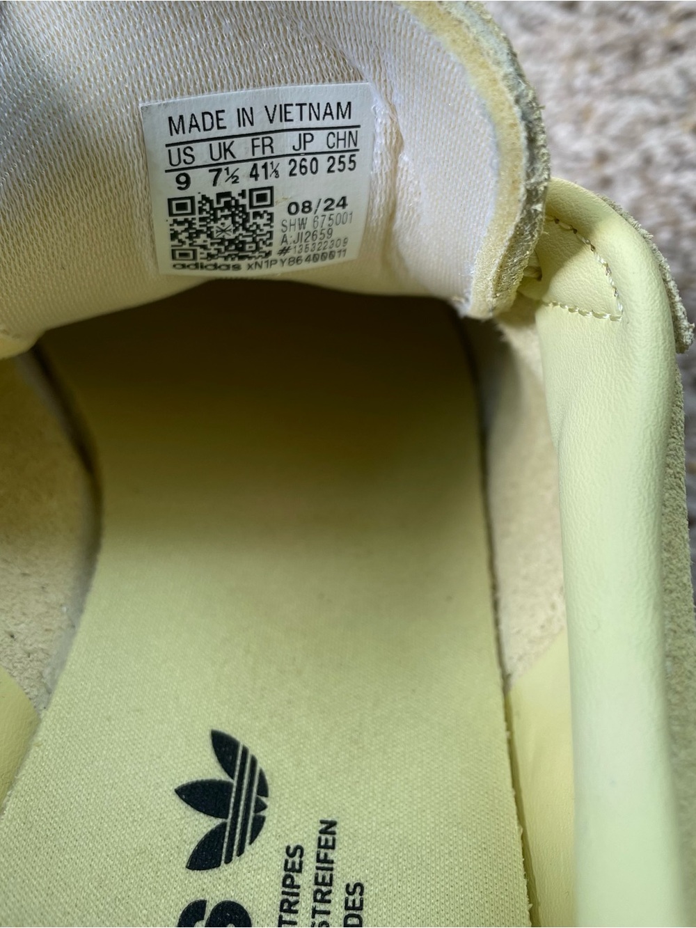 Adidas Suede Sneakers in Pale Yellow with Stripes - Picture 8 of 9